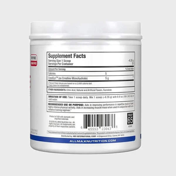 AllMax flavored monohydrate creatine 190g 30 servings nutrition facts