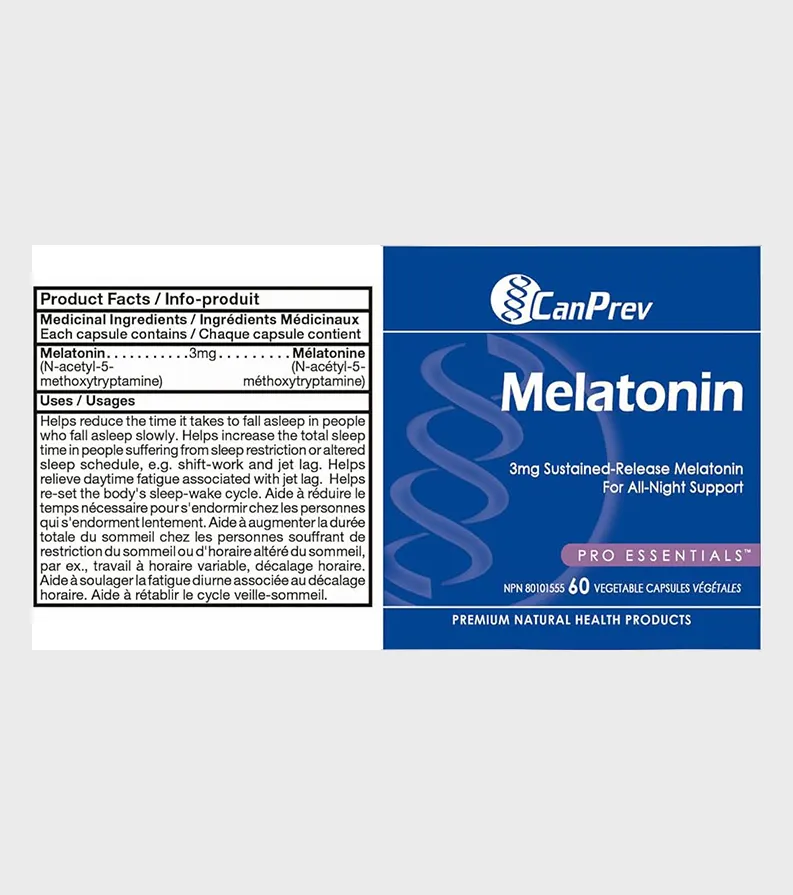 CanPrev 3mg Melatonin 3mg Sustained Release- Back Details Label - One Stop Supplements