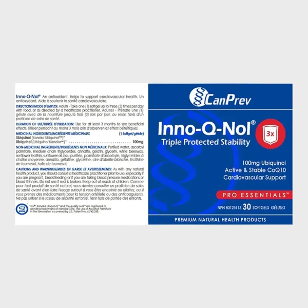 CanPrev Inno-Q-Nol 100mg 30 Softgels back container details-One Stop Supplements
