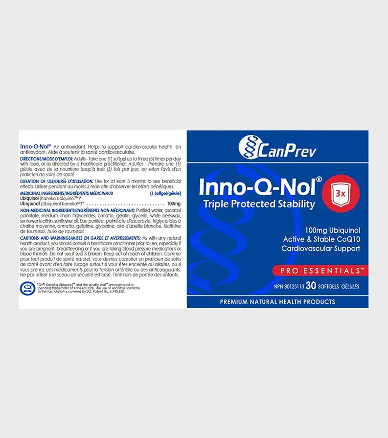 CanPrev Inno-Q-Nol 100mg 30 Softgels back container details-One Stop Supplements