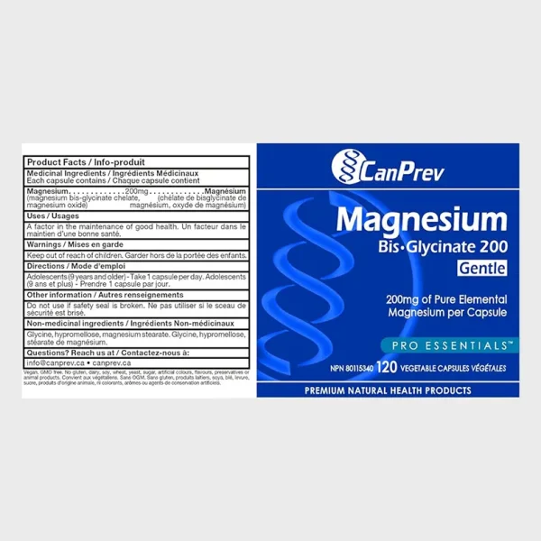 CanPrev Magnesium bis glycinate 200mg gentle 120 Product Details one stop supplements