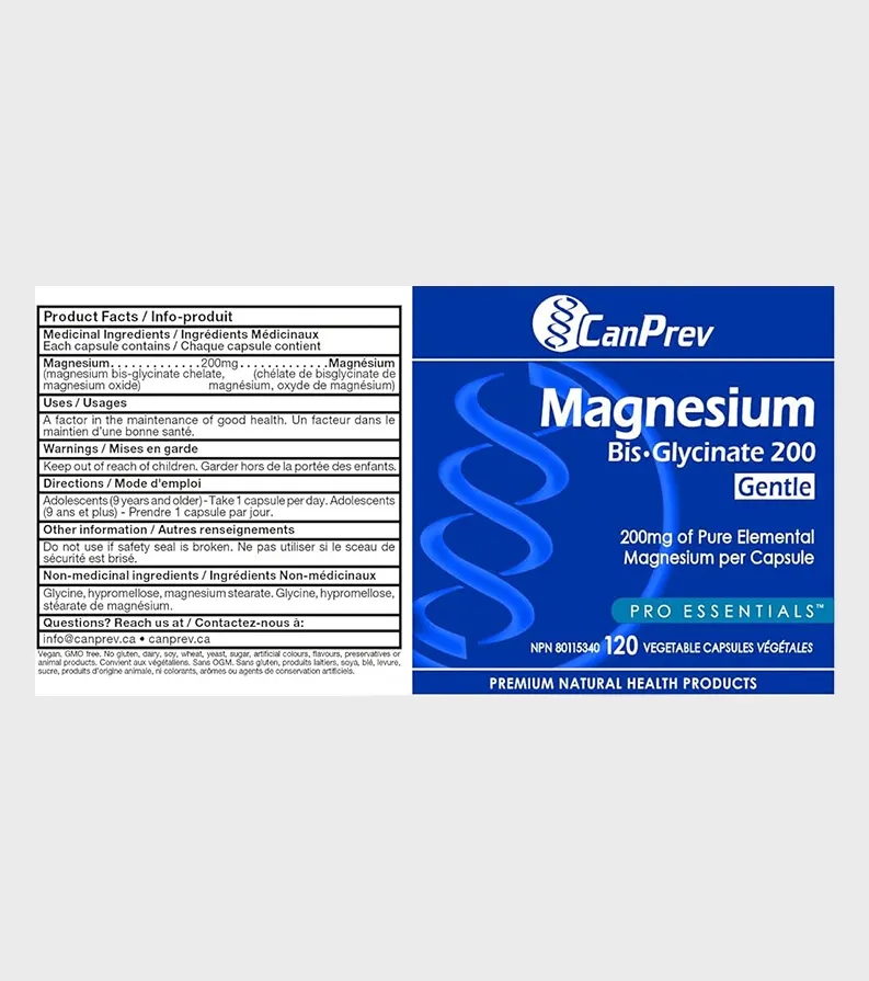 CanPrev Magnesium bis glycinate 200mg gentle 120 Product Details one stop supplements