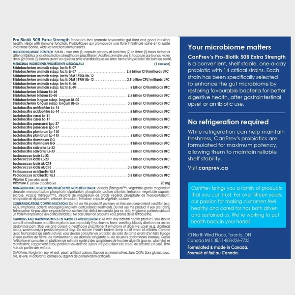 CanPrev Pro-Biotik Extra Strength 50 Billion ingredients-facts - One Stop Supplements