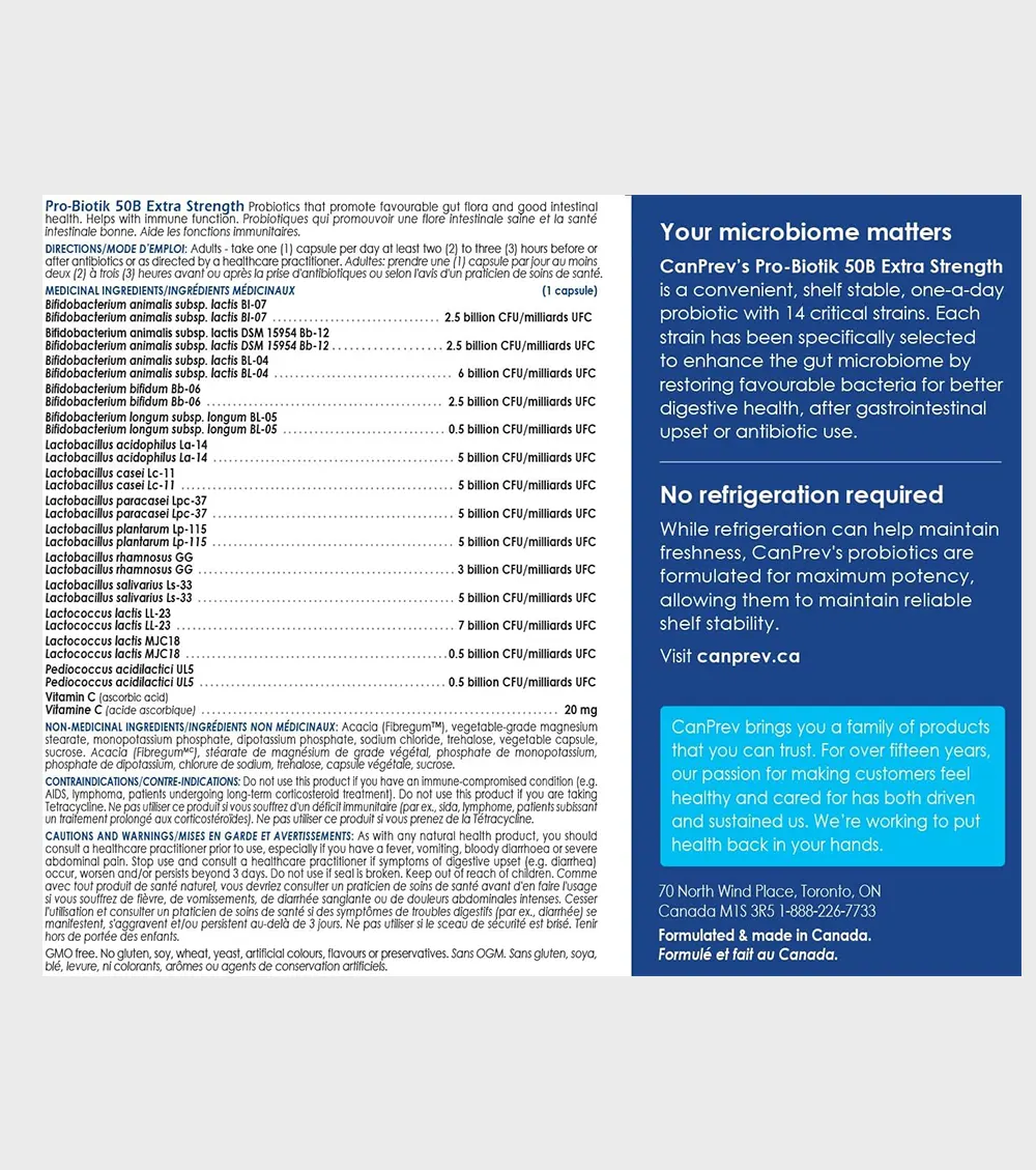 CanPrev Pro-Biotik Extra Strength 50 Billion ingredients-facts - One Stop Supplements