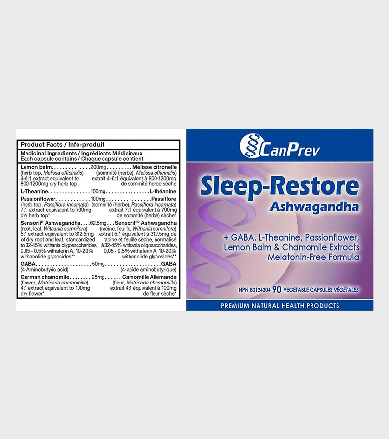 CanPrev Sleep Restore + Ashwagandha Details Back Label One Stop Supplements