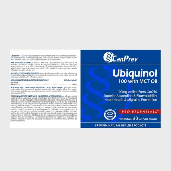 CanPrev Ubiquinol Bio Active 100 mg Back Details - One Stop Supplements
