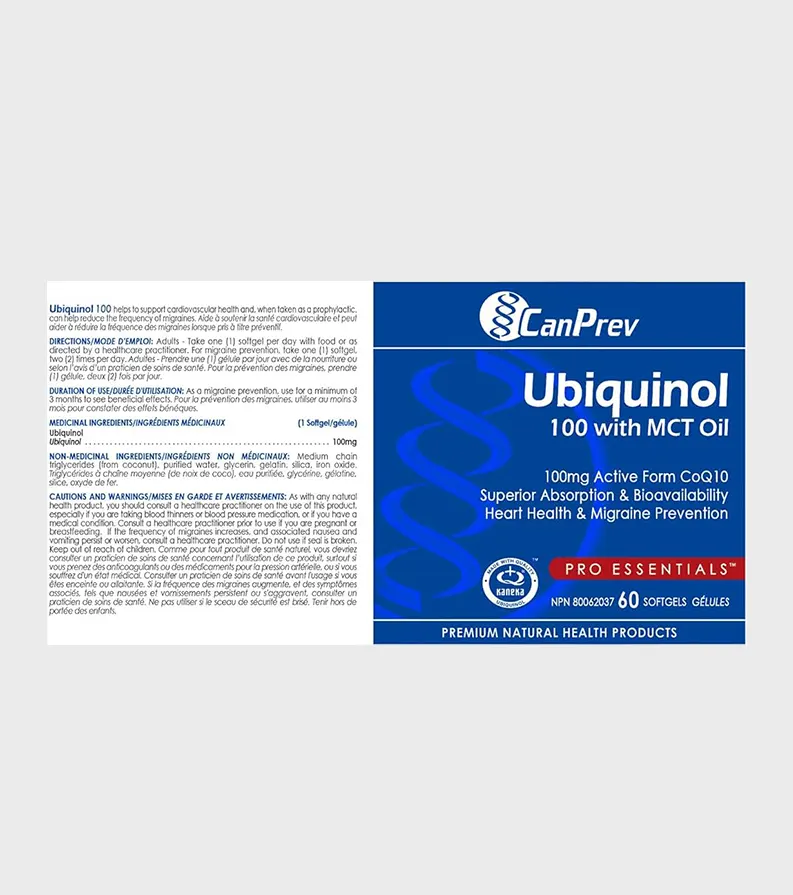 CanPrev Ubiquinol Bio Active 100 mg Back Details - One Stop Supplements