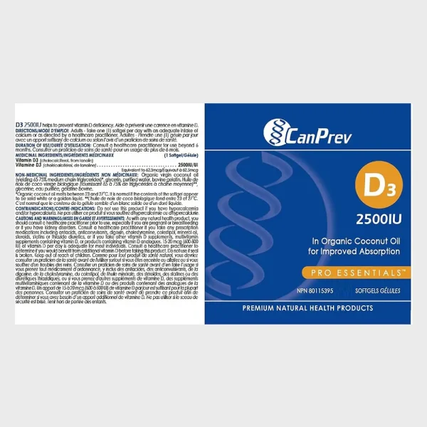 CanPrev Vitamin D 2500 IU supplement facts One Stop Supplements