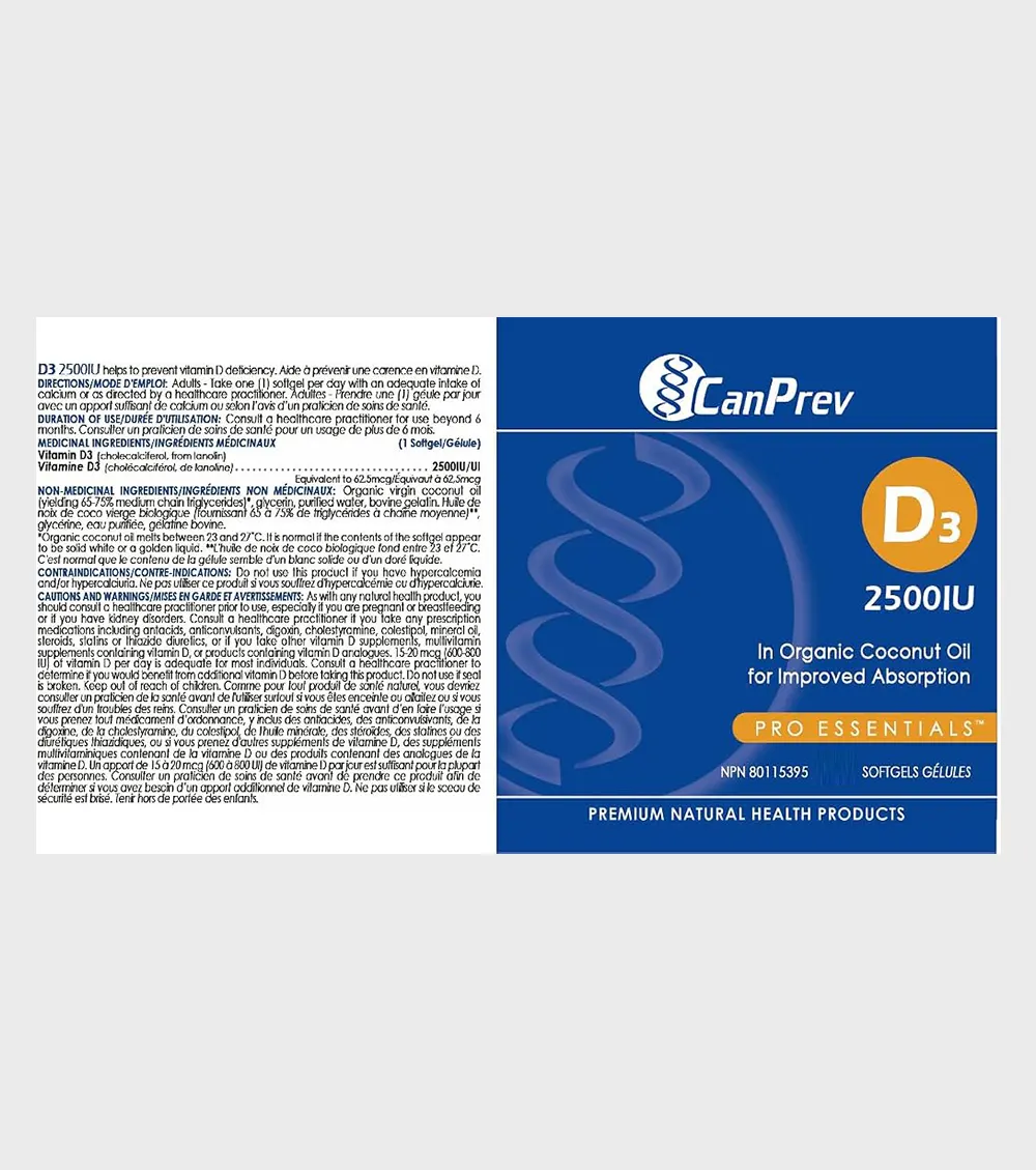 CanPrev Vitamin D 2500 IU supplement facts One Stop Supplements