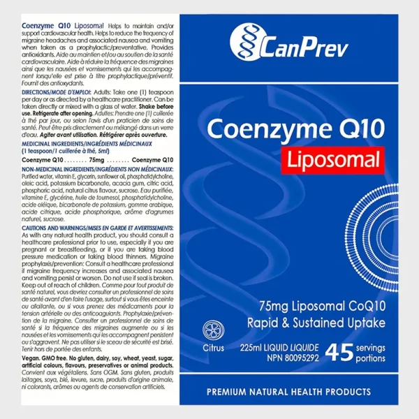 CanPrev liquid Liposomal CoQ10 Facts-Ingredients Label One Stop Supplements