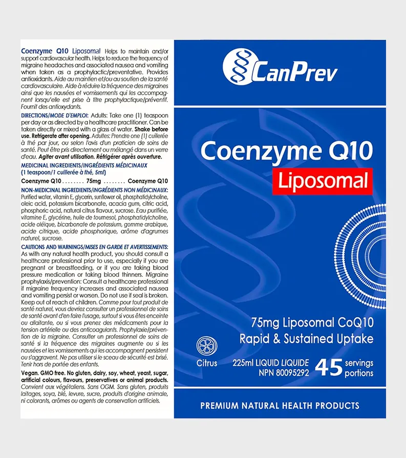 CanPrev liquid Liposomal CoQ10 Facts-Ingredients Label One Stop Supplements