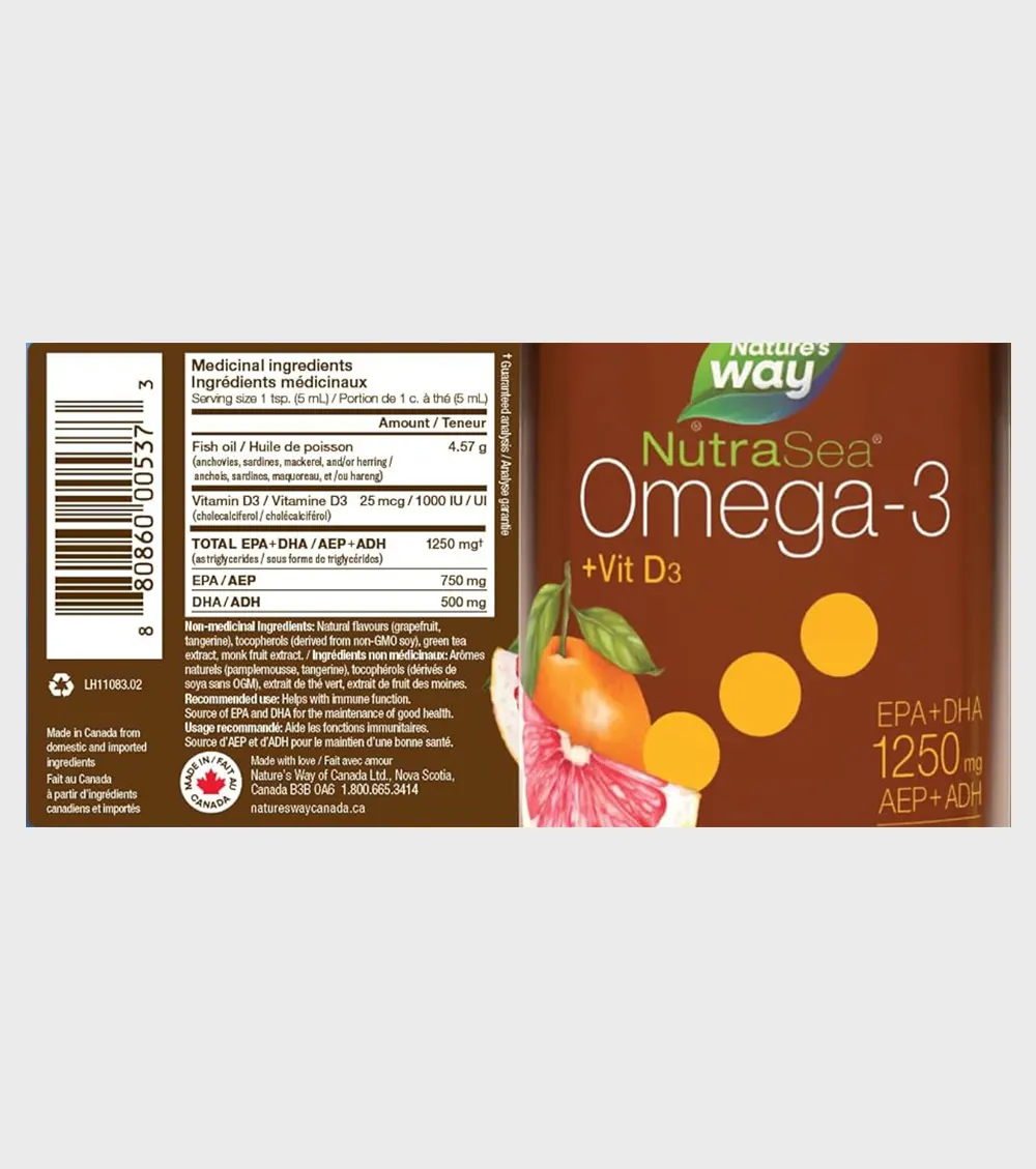 Nature's Way NutraSea + D3 200ml ingredients-facts One Stop Supplements