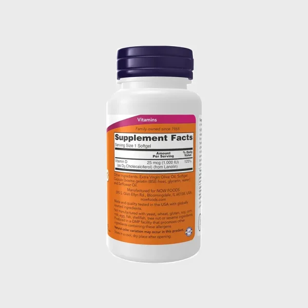 Now Foods Vitamin D 100 IU ingredients facts One Stop Supplements